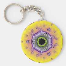 Púrpura del amarillo del fractal del pavo real llaveros personalizados