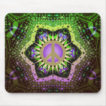 Púrpura del flower power de la paz+Mousepad verde Tapete De Raton