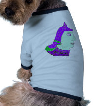 Púrpura del logotipo y verde de mar principales es camisas de mascota