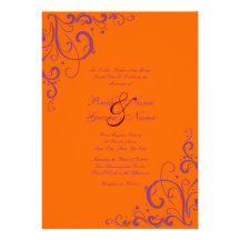 Púrpura e invitación anaranjada del boda del Flour