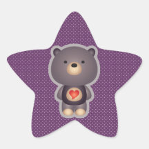 Púrpura linda del oso pegatina forma de estrella personalizada