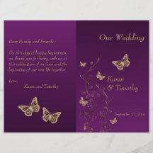Púrpura, programa floral del boda de la mariposa d flyer personalizado