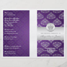 Púrpura real de la corona del programa del boda tarjetas informativas