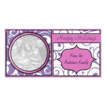 Púrpura rosada elegante del día de fiesta feliz fl tarjetas con fotos personalizadas