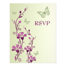 Púrpura, verde floral con la tarjeta de contestaci invitacion personalizada