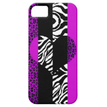 Púrpura y corazón del estampado de animales de la  iPhone 5 carcasa