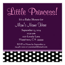 Púrpura y princesa fiesta de bienvenida al bebé de invitación personalizada