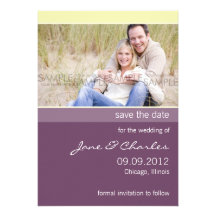 Púrpura y reserva de la foto de la vainilla la fec invitación personalizada