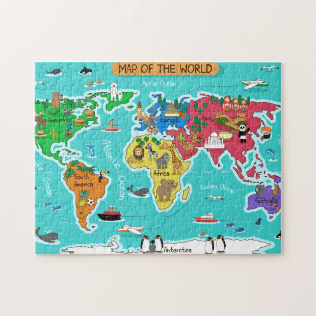 Puzzle Mapa Del Mundo En Estilo Del Dibujo Animado Zazzle Es