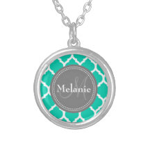 Quatrefoil azul y gris de Tiffany con monograma Grimpola Personalizada