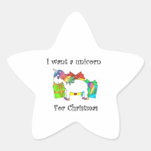 Quiero un unicornio para el navidad calcomanía cuadrada personalizada