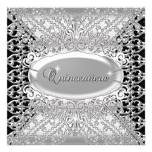 Quinceanera 15 diamantes del blanco del negro de l comunicado personalizado