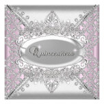 Quinceanera rosado 15 diamantes del blanco de la f comunicado personalizado