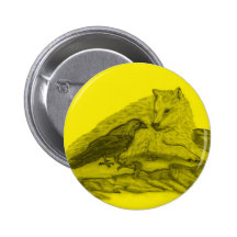 Rabe mit Wolf schwarz gelb Design Anstecknadel