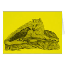 Rabe mit Wolf schwarz gelb Design Karten