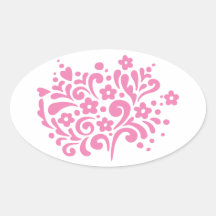 Ramo rosado y blanco del damasco pegatina de oval