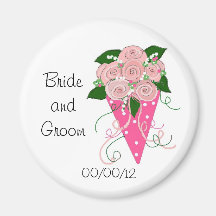 Ramo rosado y verde elegante del boda imán para frigorifico