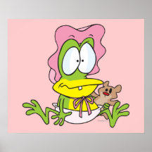 rana divertida del froggy de la niña en dibujo ani poster