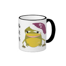 Rana divertida del navidad con decir tazas de café
