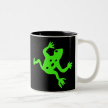 Rana verde/sapo, fondo negro tazas
