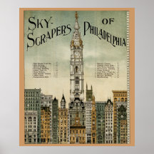 Rascacielos de Philadelphia (poster 1898 del vinta