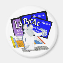 Rata del laboratorio deletreada con los elementos  iman