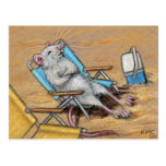 Rata que se relaja en la postal de la playa