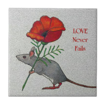 Ratón con la flor: El amor nunca falla: Lápiz del  Azulejo Ceramica