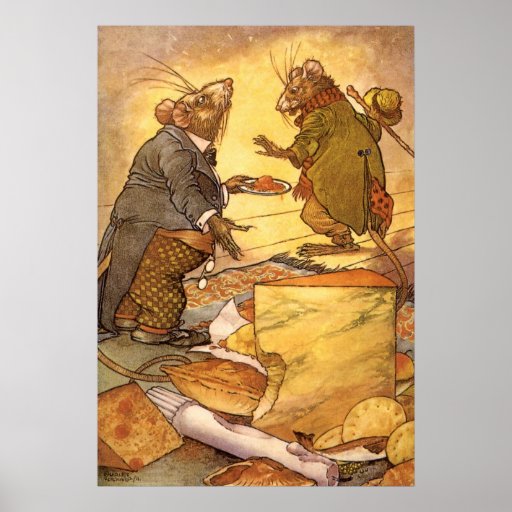 Ratón del país del vintage, la fábula de Esopo del Impresiones