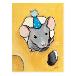Ratón en un gorra azul del fiesta - postales anima