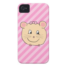 Ratón lindo del dibujo animado en rayas rosadas iPhone 4 Case-Mate cárcasa