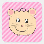 Ratón lindo del dibujo animado en rayas rosadas colcomanias cuadradas