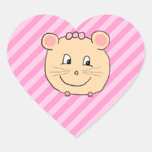 Ratón lindo del dibujo animado en rayas rosadas colcomanias de corazon personalizadas