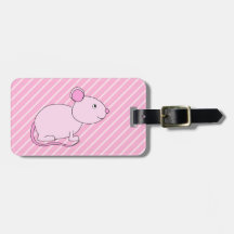 Ratón rosado lindo etiqueta de maleta