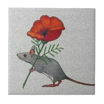 Ratón Toting la flor roja grande: Lápiz del color Tejas Cerámicas