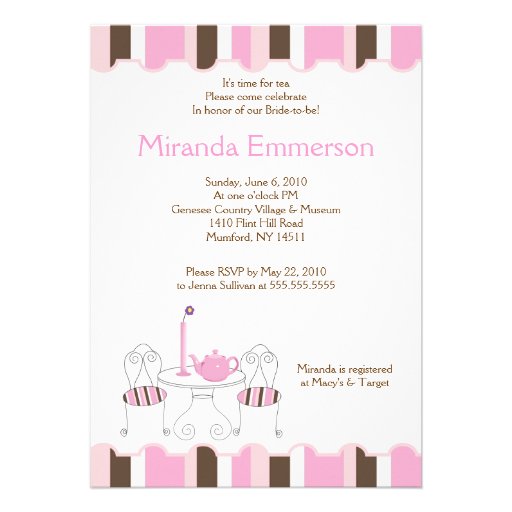 Raya nupcial 5x7 del rosa de la fiesta del té de l comunicado personal  