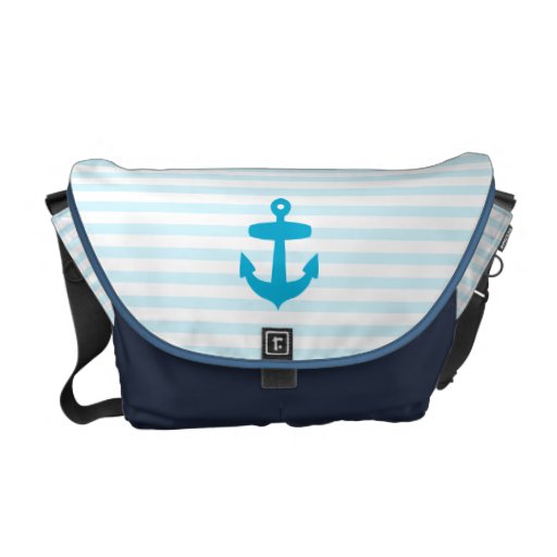 Rayas azules del ancla del mar y del marinero de l bolsas de mensajería