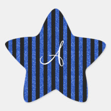 Rayas azules del brillo del monograma pegatinas forma de estrellaes