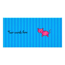 Rayas azules del tigre rosado lindo tarjetas personales con fotos