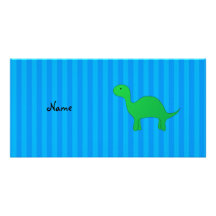 Rayas azules personalizadas del dinosaurio conocid tarjeta con foto personalizada