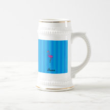 Rayas azules personalizadas del flamenco rosado co tazas