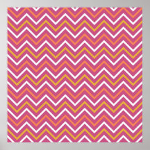 Rayas blancas anaranjadas de Chevron del melocotón Poster