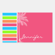 Rayas de neón tropicales; Verde azul rosado Rectangular Pegatinas