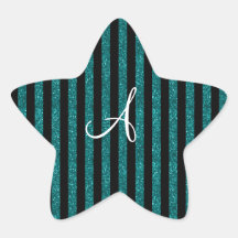 Rayas del brillo de la turquesa del monograma pegatina forma de estrella personalizadas