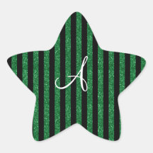 Rayas del brillo del verde del monograma calcomania forma de estrella personalizadas