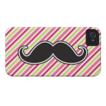 Rayas negras de la verde lima del rosa del bigote  Case-Mate iPhone 4 funda