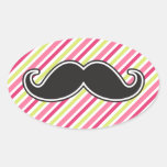 Rayas negras de la verde lima del rosa del bigote  pegatina óval personalizadas