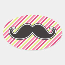 Rayas negras de la verde lima del rosa del bigote  pegatina óval personalizadas