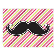Rayas negras de la verde lima del rosa del bigote  tarjeta postal
