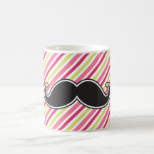 Rayas negras de la verde lima del rosa del bigote  taza de café